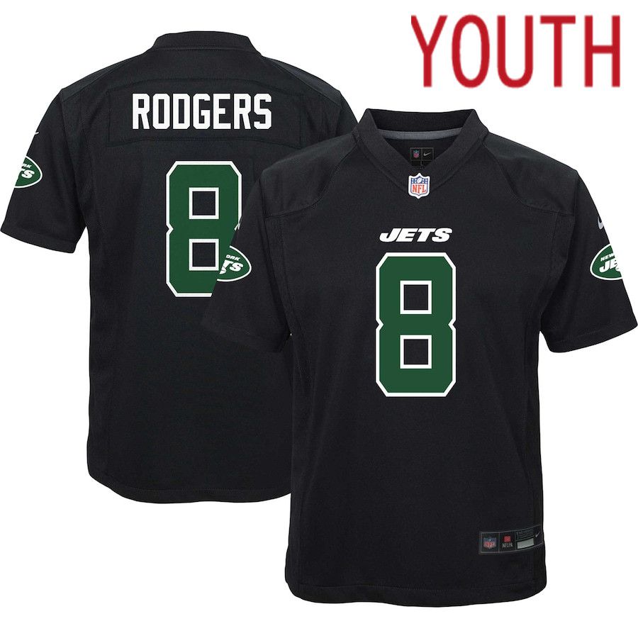 Youth New York Jets #8 Aaron Rodgers Nike Black Game Fashion NFL Jersey